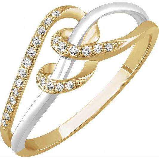 14K White/Yellow Gold Round Polished 1/10 Ctw Natural Diamond Negative Space Ring, Size 7