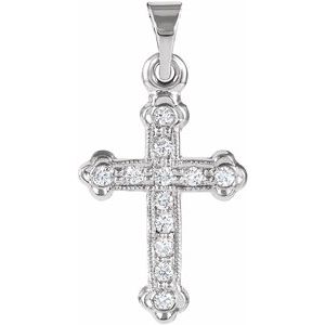 14K White Gold 16 X 11.5 Mm Polished .01 Ct Natural Diamond Cross Pendant