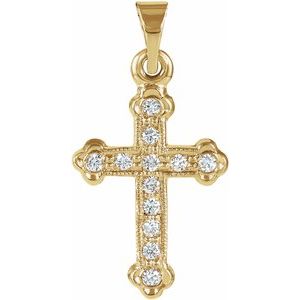 14K Yellow Gold 16 X 11.5 Mm Polished .01 Ct Natural Diamond Cross Pendant