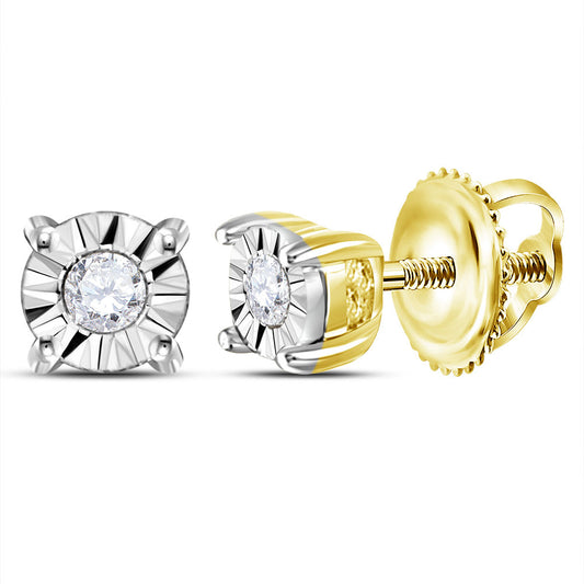 14K Yellow Gold Womens Round Diamond Miracle Solitaire Earrings 1/20 Cttw, Length: 0.14 In, Width: 0.14 In