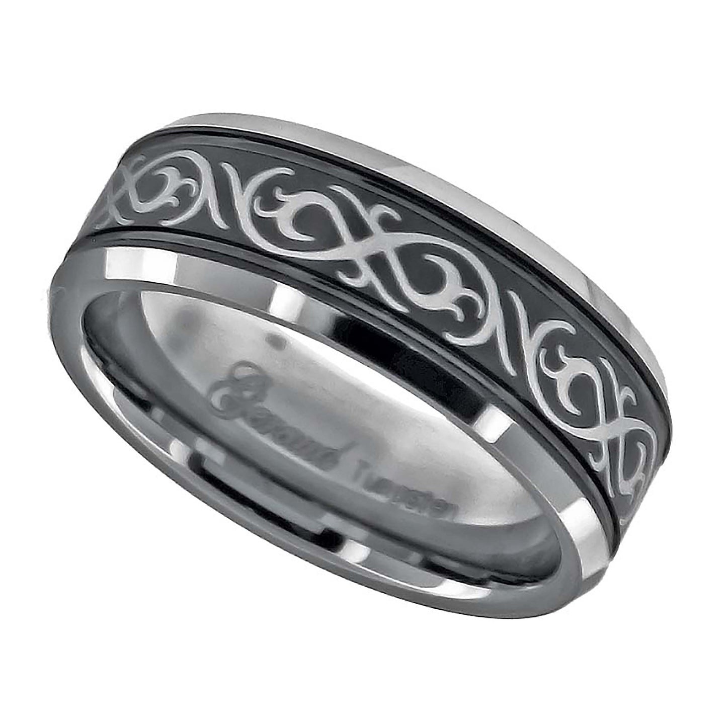 Tungsten Laser Itched Celtic Design Two-tone Mens Comfort-fit 8mm Sizes 7 - 14 Bridal Anniversary Engagement Wedding Band