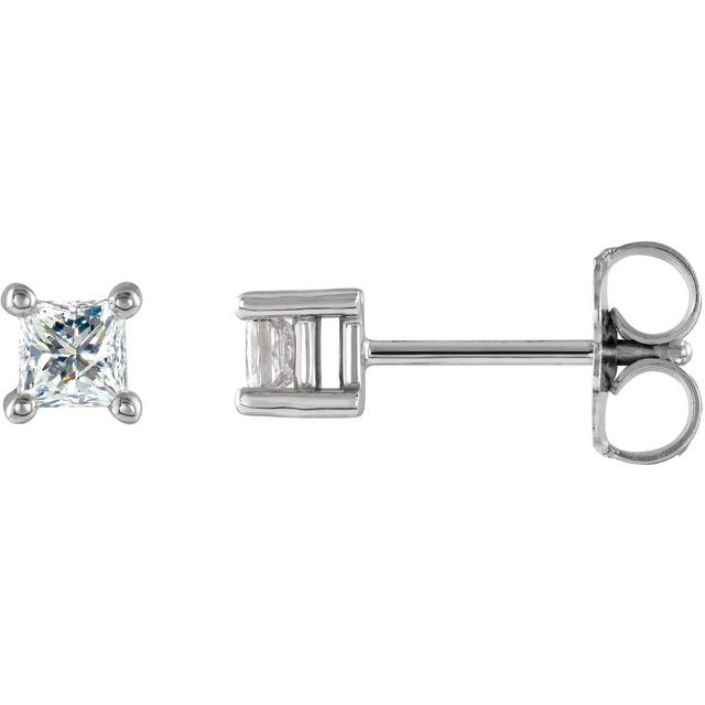 14K White Gold 3 X 3Mm I1, G-H Friction 4-Prong Polished Square Natural Diamond Earring