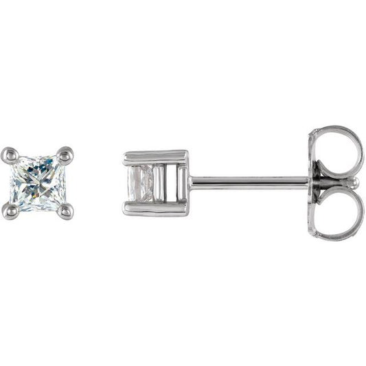 14K White Gold 3 X 3Mm I1, G-H Friction 4-Prong Polished Square Natural Diamond Earring