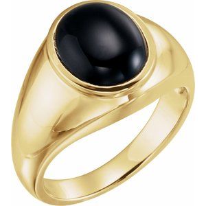 14K Yellow Gold Oval 12 X 10 Mm Natural Onyx Ring Size 11