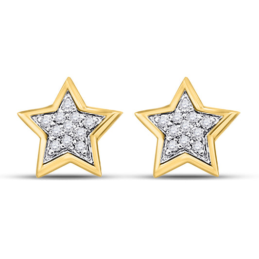 10K Yellow Gold Womens Round Diamond Star Earrings 1/20 Cttw, Length: 0.2 In, Width: 0.2 In