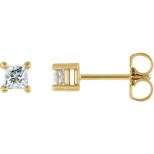 14K Yellow Gold Square Pair 2 X 2Mm I1, G-H Friction 4-Prong Polished Square Natural Diamond Earrings