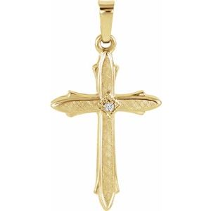 14K Yellow Gold Round 1.3Mm G-H I1 Natural Diamond Cross Pendant