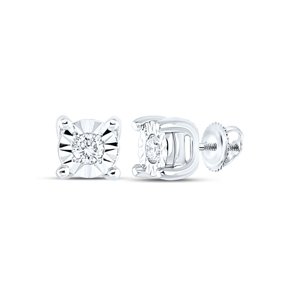 10K White Gold Womens Round Diamond Miracle Solitaire Earrings 1/20 Cttw, Length: 0.14 In, Width: 0.14 In
