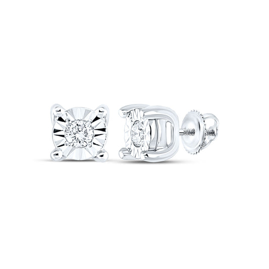 10K White Gold Womens Round Diamond Miracle Solitaire Earrings 1/20 Cttw, Length: 0.14 In, Width: 0.14 In