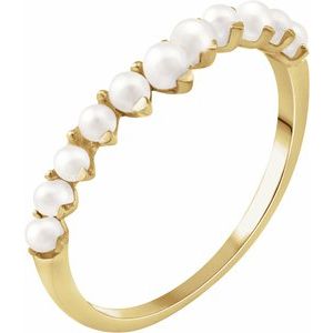 14K Yellow Gold Pearl 2.5 Mm Cultured White Freshwater Pearl Ring Size 7