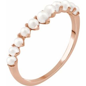 14K Rose Gold Pearl 2.5 Mm Cultured White Freshwater Pearl Ring Size 7