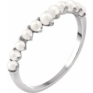 14K White Gold Pearl 2.5 Mm Cultured White Freshwater Pearl Ring Size 7
