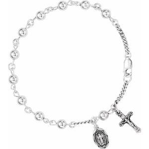 Sterling Silver 13.3 X 9.2 Mm 7 1/2 In Polished Silver Ball Rosary Bracelet