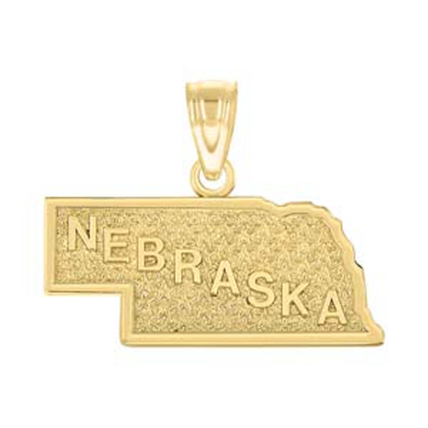 10K Yellow Gold Textured State Map Charm Pendant