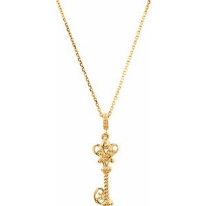 14K Yellow Gold 27.4 X 8.3 Mm 18 In Polished Vintage-Inspired Key Necklace