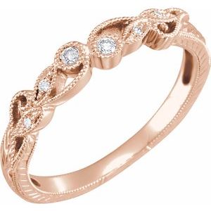 14K Rose Gold Round H Si1-Si2 .06 Ctw Natural Diamond Anniversary Band Size 8
