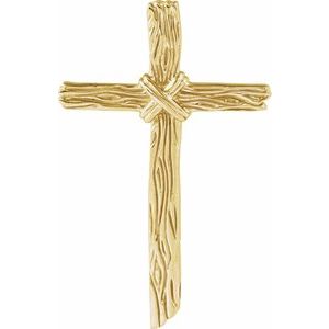 18K Yellow Gold 50.7 X 32.2 Mm Polished Woodgrain Cross Pendant