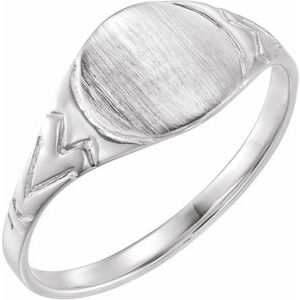 14K White Gold Round 6 Mm Brush Polished Signet Ring Size 3
