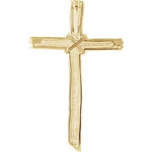 18K Yellow Gold 50.7 X 32.2 Mm Polished Woodgrain Cross Pendant