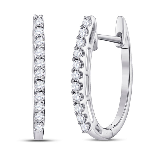 14K White Or Yellow Gold Womens Round Diamond Hoop Earrings