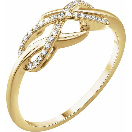 14K Yellow Gold Round .8 Mm Polished 1/10 Ctw Natural Diamond Infinity-Inspired Ring, Size 7