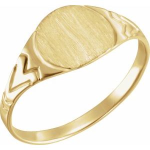 14K Yellow Gold Round 6 Mm Brush Polished Signet Ring Size 3