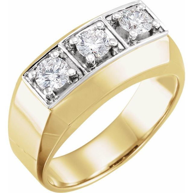 14K Yellow/White Gold Round 4.4 Mm Polished 9/10 Ctw Natural Diamond Ring, Size 11