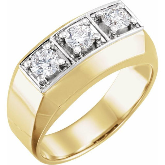 14K Yellow/White Gold Round 4.4 Mm Polished 9/10 Ctw Natural Diamond Ring, Size 11