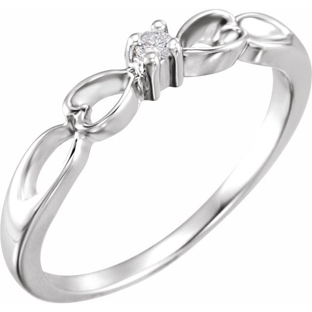 14K White Gold Round 2 Mm Polished .03 Ct Natural Diamond Heart Ring, Size 6