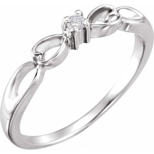 14K White Gold Round 2 Mm Polished .03 Ct Natural Diamond Heart Ring, Size 6