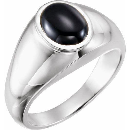14K White Or Yellow Gold Oval 10 X 8 Mm Polished Natural Onyx Bezel-Set Ring, Size 10