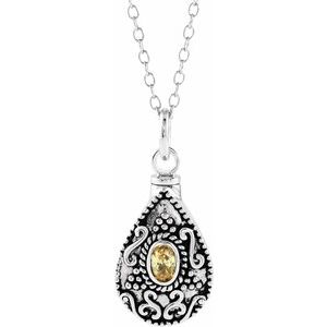 Sterling Silver November Without Box Polished November Tear Shaped Birthstone Ash Holder Necklace