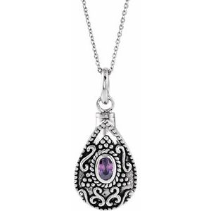 Sterling Silver February Without Box Polished February Tear Shaped Birthstone Ash Holder Necklace