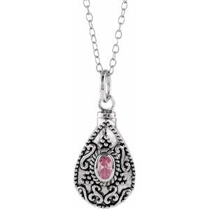 Sterling Silver October Without Box Polished October Tear Shaped Birthstone Ash Holder Necklace
