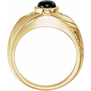 14K Yellow Gold Oval 8 X 6 Mm Natural Blackstar Sapphire And .04 Ctw Natural Diamond Ring Size 10.25