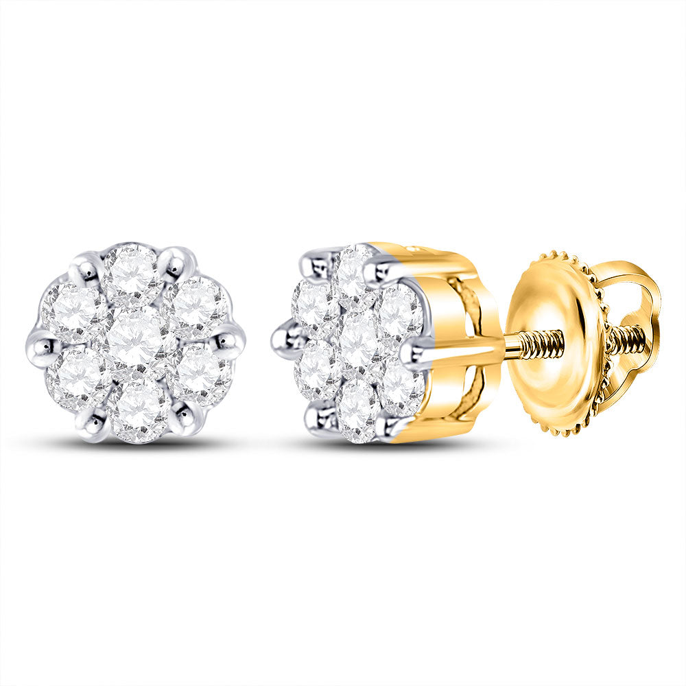 10K White Or Yellow Gold Womens Round Diamond Flower Cluster Earrings