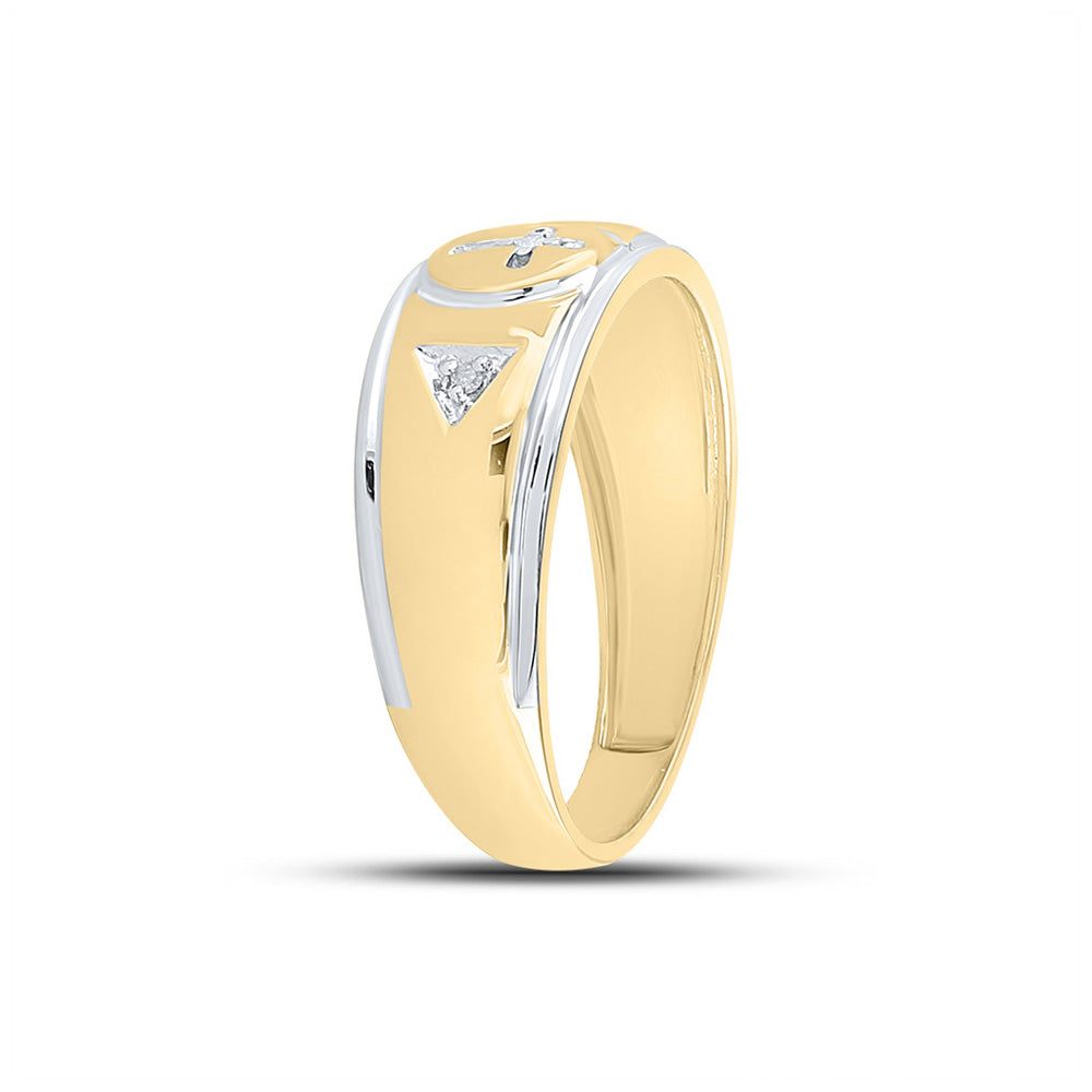 Yellow-tone Sterling Silver Mens Round Diamond Cross Wedding Band Ring 1/20 Cttw, Mens Size: 7-13