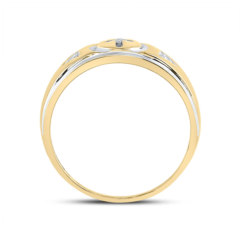 Yellow-tone Sterling Silver Mens Round Diamond Cross Wedding Band Ring 1/20 Cttw, Mens Size: 7-13