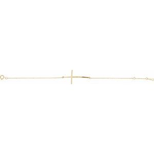 14K Yellow Gold Natural Diamond Round 1.7 Mm 36.6 X 19.3 Mm 7-8 In I1, G-H Polished .02 Ct Natural Diamond Sideways Cross Bracelet