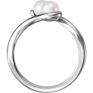14K White Gold 4.5-5.0 Mm Polished Cultured White Freshwater Pearl 2-Stone Ring Size 7