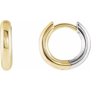 14K Yellow/White Gold Pair Hinged Earrings, Length: 12 Mm, Thickness: 2.7 Mm