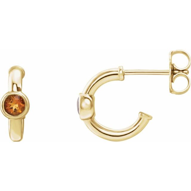 14K Yellow Gold 3 Mm Round Friction Back Polished Natural Citrine J-Hoop Earrings