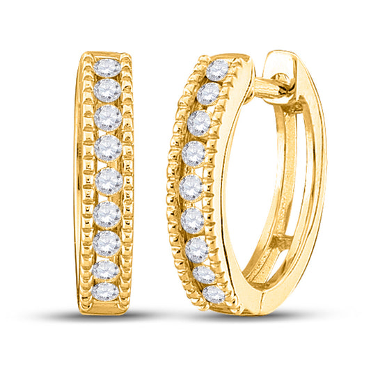 10K White Or Yellow Gold Womens Round Diamond Hoop Earrings
