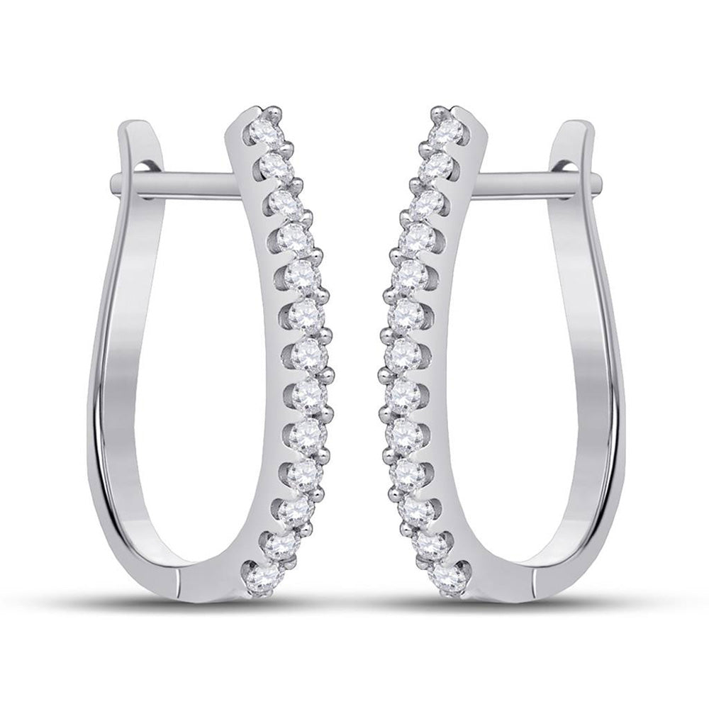 10K White Gold Womens Round Pave-set Diamond Oblong Hoop Earrings 1/4 Cttw, Length: 0.69 In, Width: 0.06 In