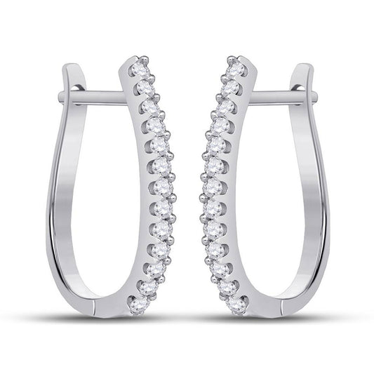 10K White Gold Womens Round Pave-set Diamond Oblong Hoop Earrings 1/4 Cttw, Length: 0.69 In, Width: 0.06 In