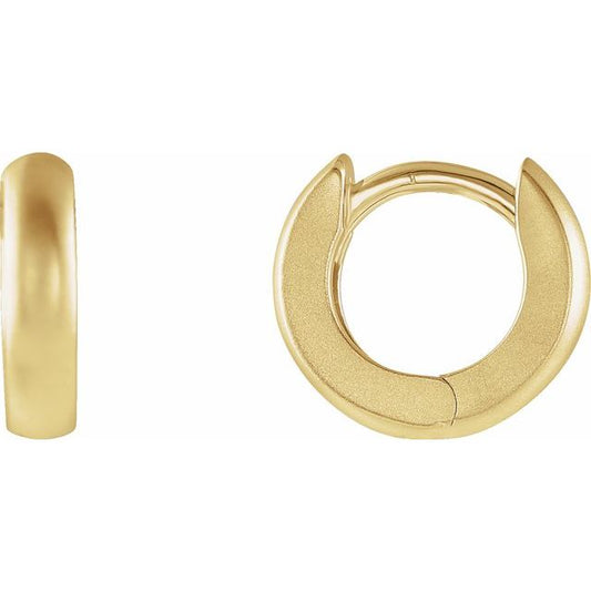 14K Yellow Gold Polished Hinged Hoop Earrings With Bead Blast Finish