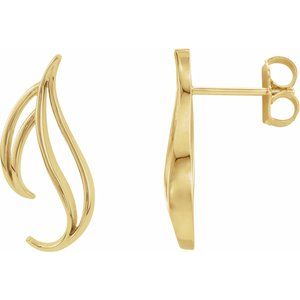 14K Yellow Gold 18.7 X 10 Mm Pair Friction Backs Polished Freeform Earrings