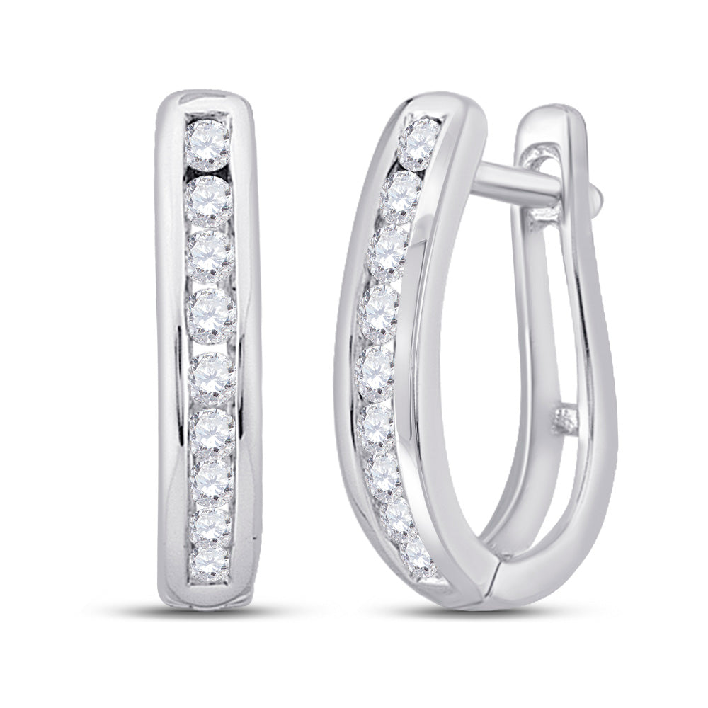 10K White Gold Womens Round Diamond Hoop Earrings 1/4 Cttw, Length: 0.55 In, Width: 0.12 In