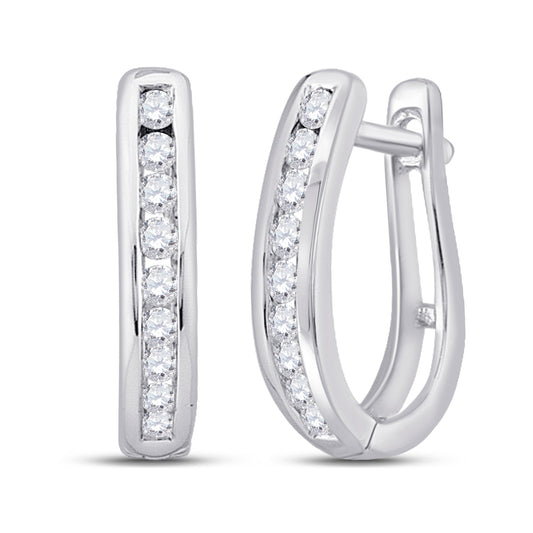10K White Gold Womens Round Diamond Hoop Earrings 1/4 Cttw, Length: 0.55 In, Width: 0.12 In