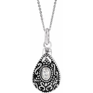 Sterling Silver April Without Box Polished April Tear Shaped Birthstone Ash Holder Necklace